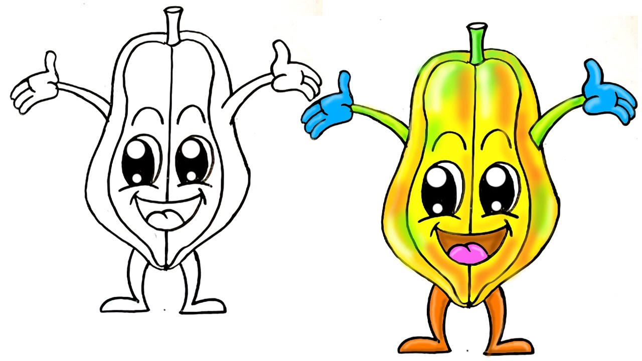 How to Draw a Cartoon Papaya Cute Easy - YouTube