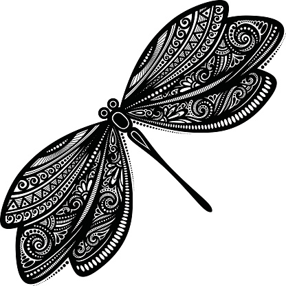 Silhouette Of A Dragonfly For Tattoos Clip Art, Vector Images ...