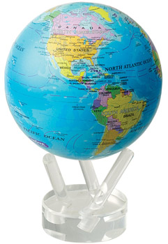 4.5" Solar Powered Spinning Globe - Blue Ocean Political