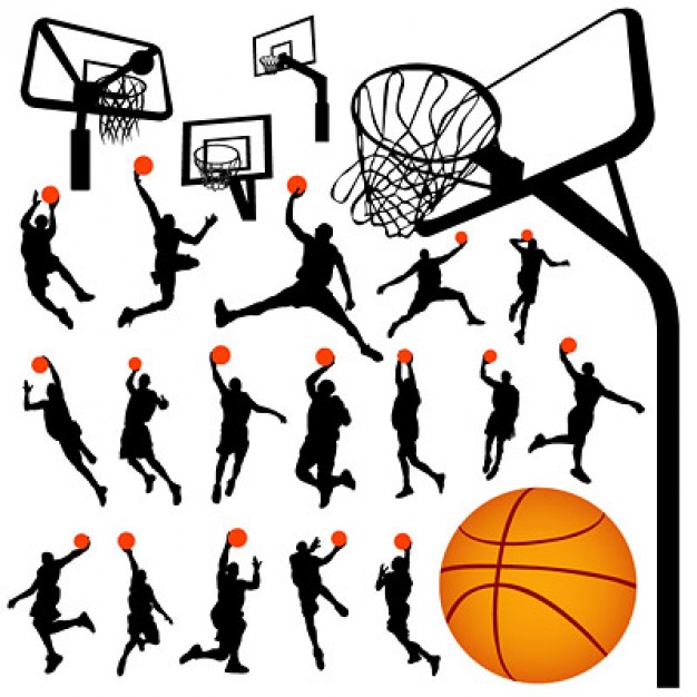 Basketball and basketball silhouette figures vector material ...