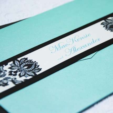 Deposit - Tiffany Blue and Black Lace Damask Wedding Invitation ...