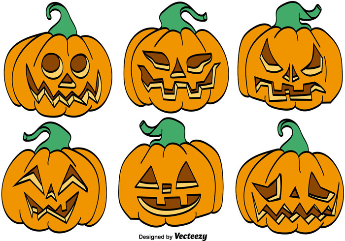 Vector Set Of Cartoon Pumpkins For Halloween - Download Free ...