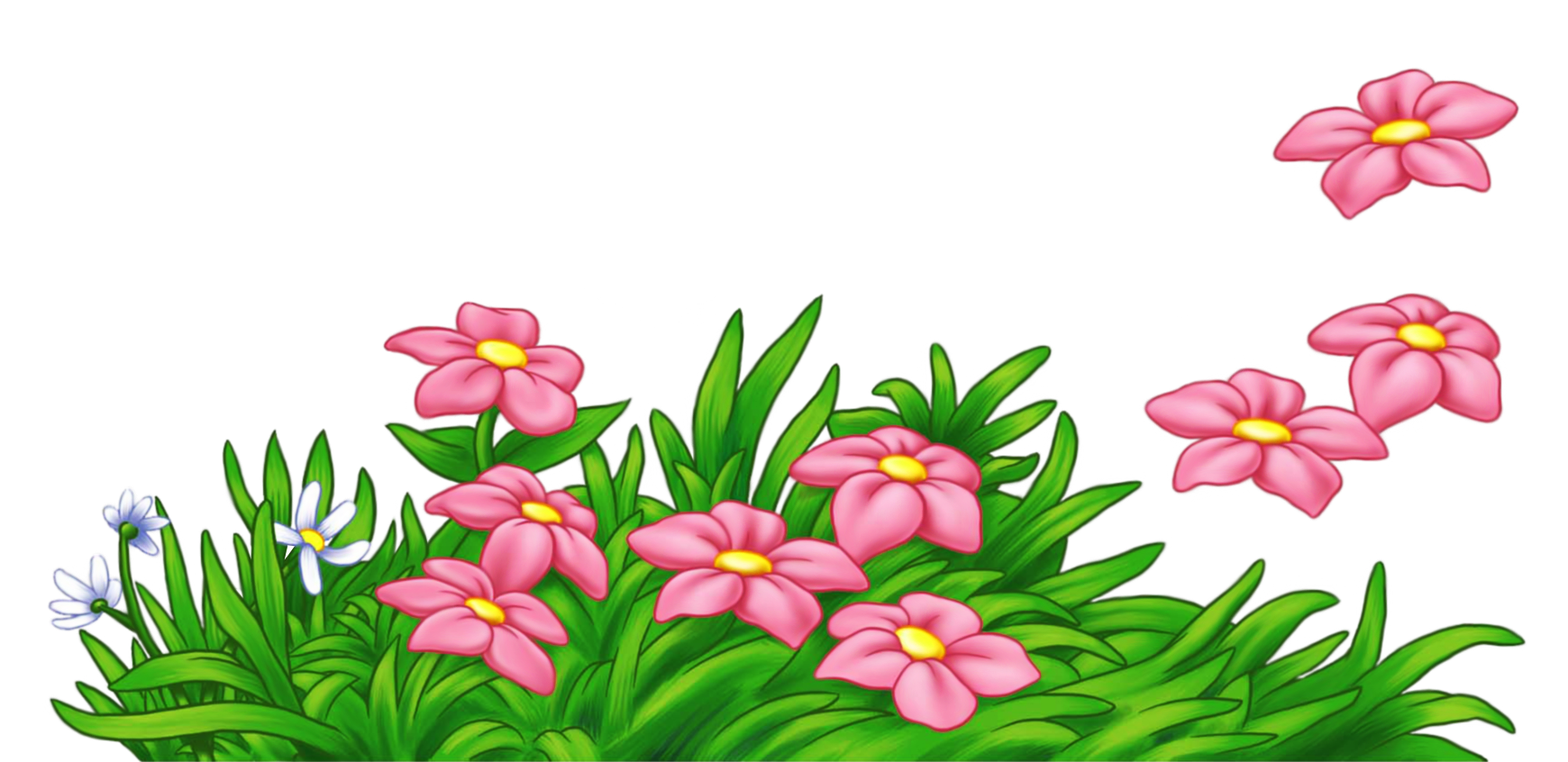 Grass with Pink Flowers PNG Clipart