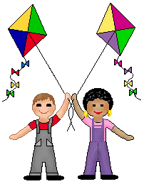 Children clip art of boys and girls with kites