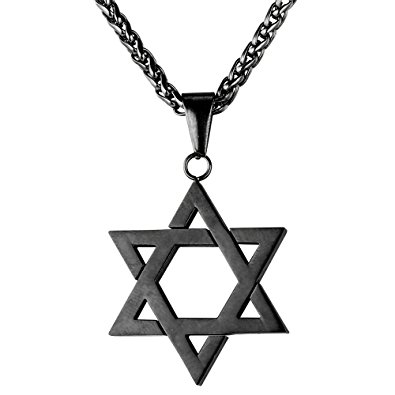 U7 Jewish Jewelry Men Necklace Black Gun Chain Six-pointed Star of ...