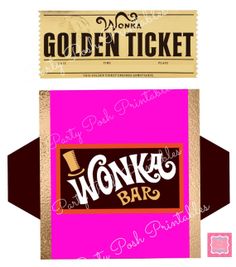 Bar wrappers, Golden ticket and Chocolate bar wrappers