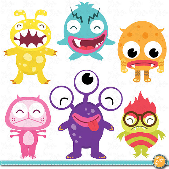 Cute Litter Monsters Clip art Set funny monster by YenzArtHaut