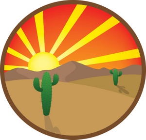 Desert Clipart Image - Desert Sunset With Green Cacti