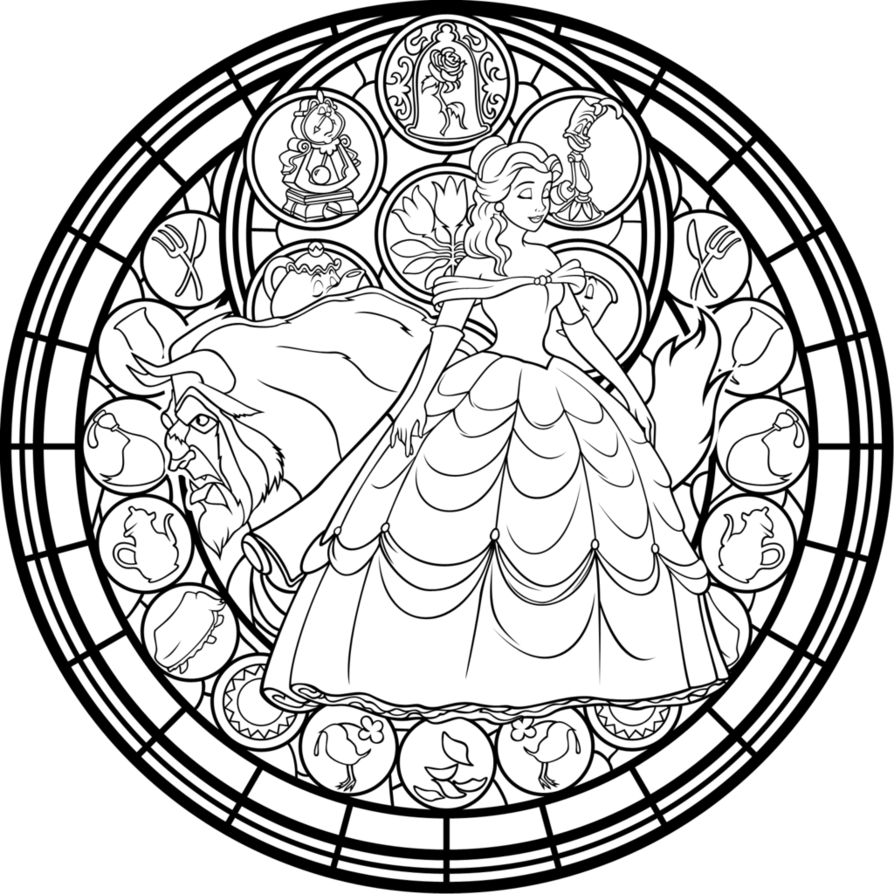 Beauty And The Beast Stained Glass Window Coloring Page - AZ ...