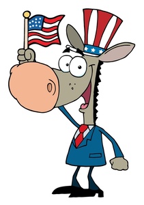 Free Politics Clip Art Image - Democrat Donkey Waving the Flag