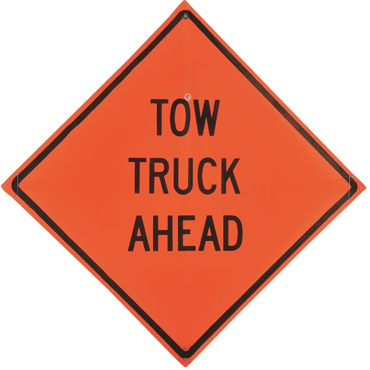 36 in. Orange Roll-Up Sign - Tow Truck Ahead, Fluorescent Mesh ...