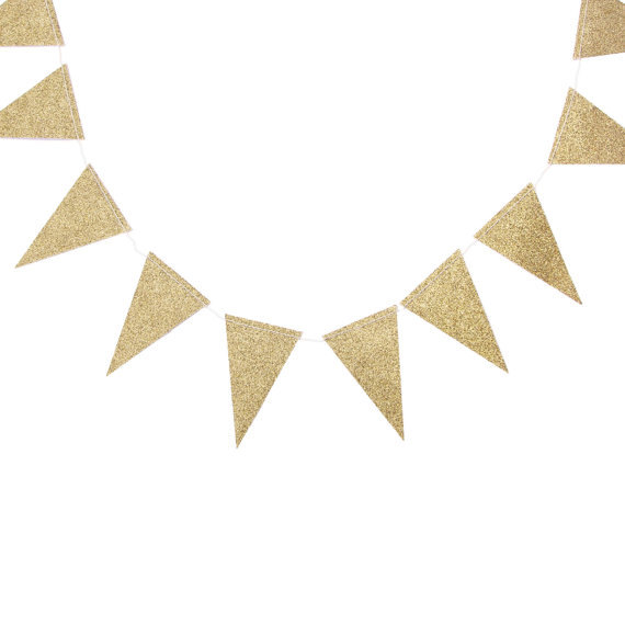 Gold Glitter Wedding Garland Large Pennant Banner by PomJoyFun