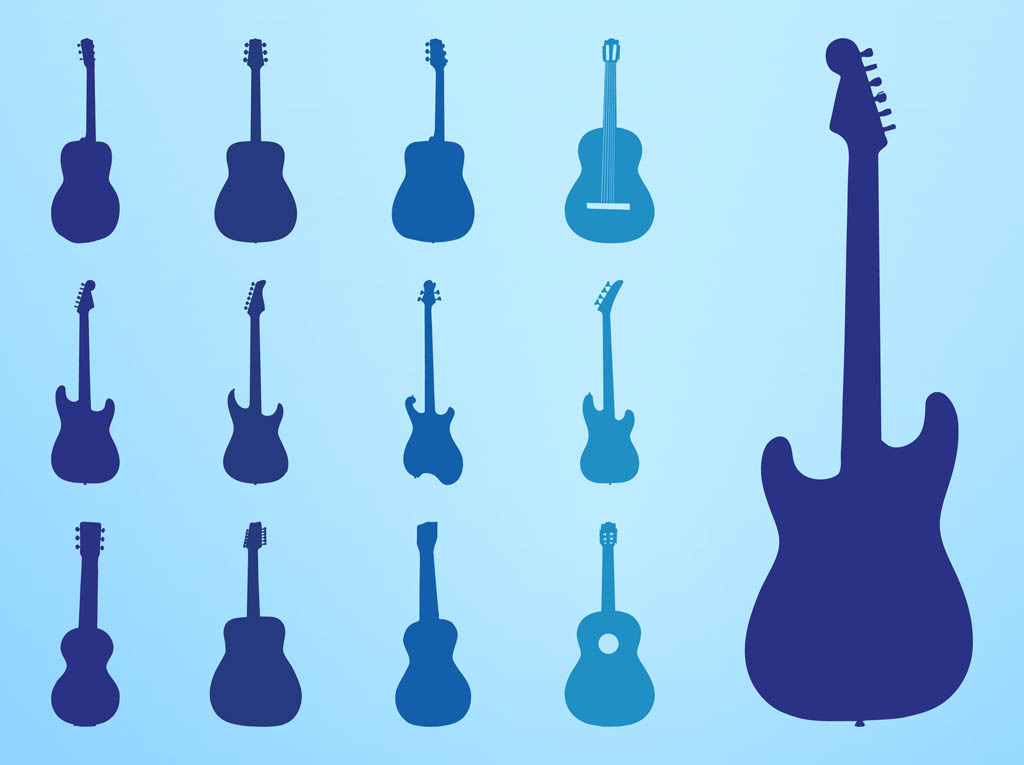 Guitar Silhouettes Set Vector Art & Graphics | freevector.com