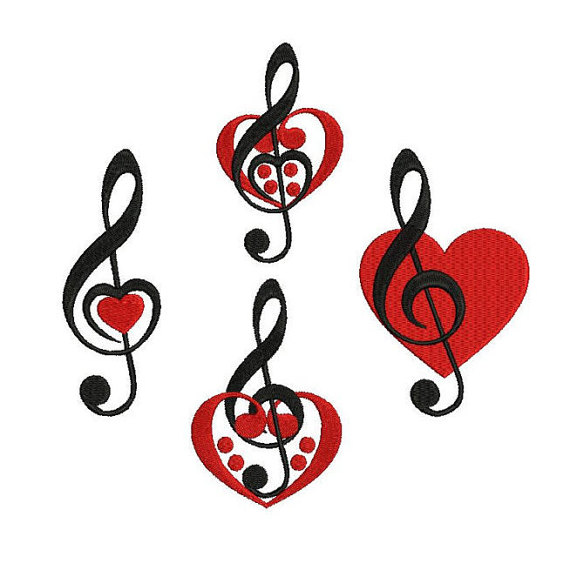 4 designs: Treble Clef Bass Clef with heart by MountainEmbDesigns