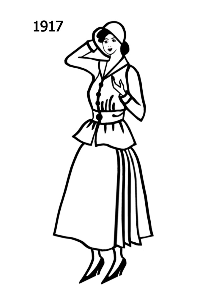 C20th Costume Silhouettes 1916-1917 Free Line Drawings