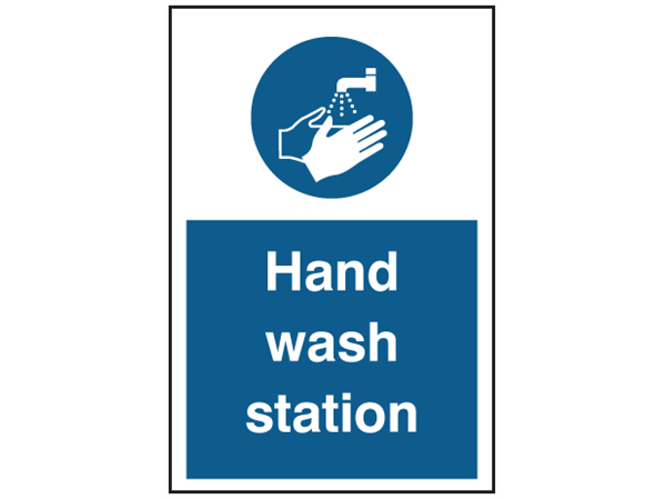 Hand wash station symbol and text sign | SFS16 | Label Source