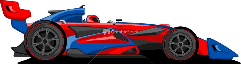 Red And Blue Formula One Car.