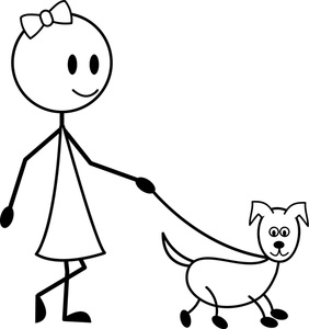 Girl walking dog clipart