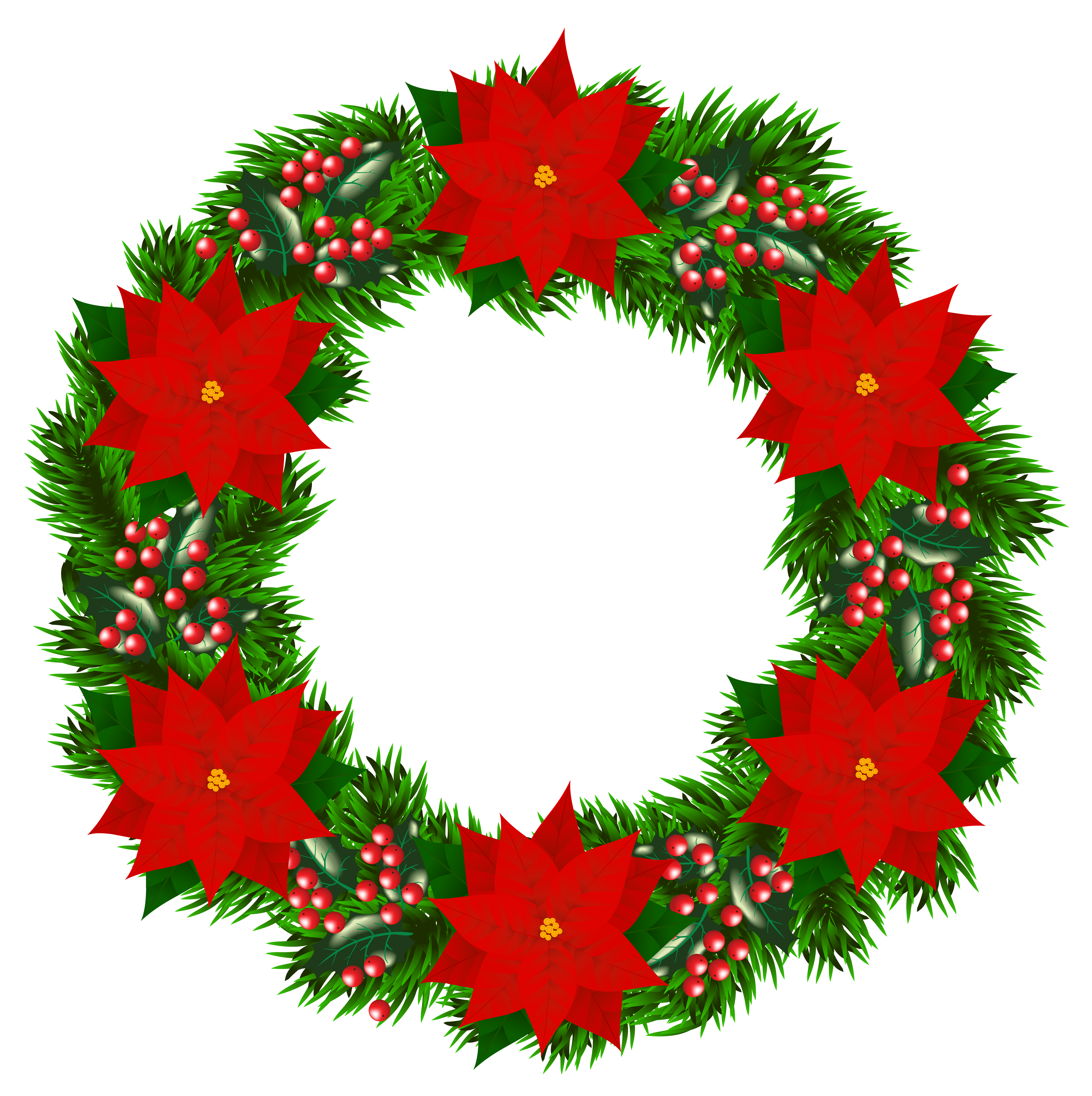 Christmas Wreath with Poinsettia PNG Clipart Image