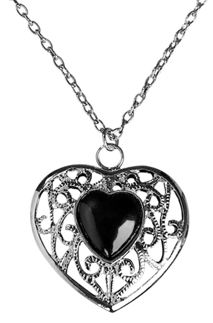 Silver And Black Heart Costume Necklace | Costume Craze