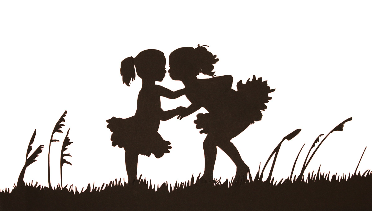 Children holding hands silhouette color clipart