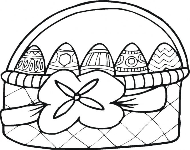 Easter basket with 5 eggs coloring page | Super Coloring