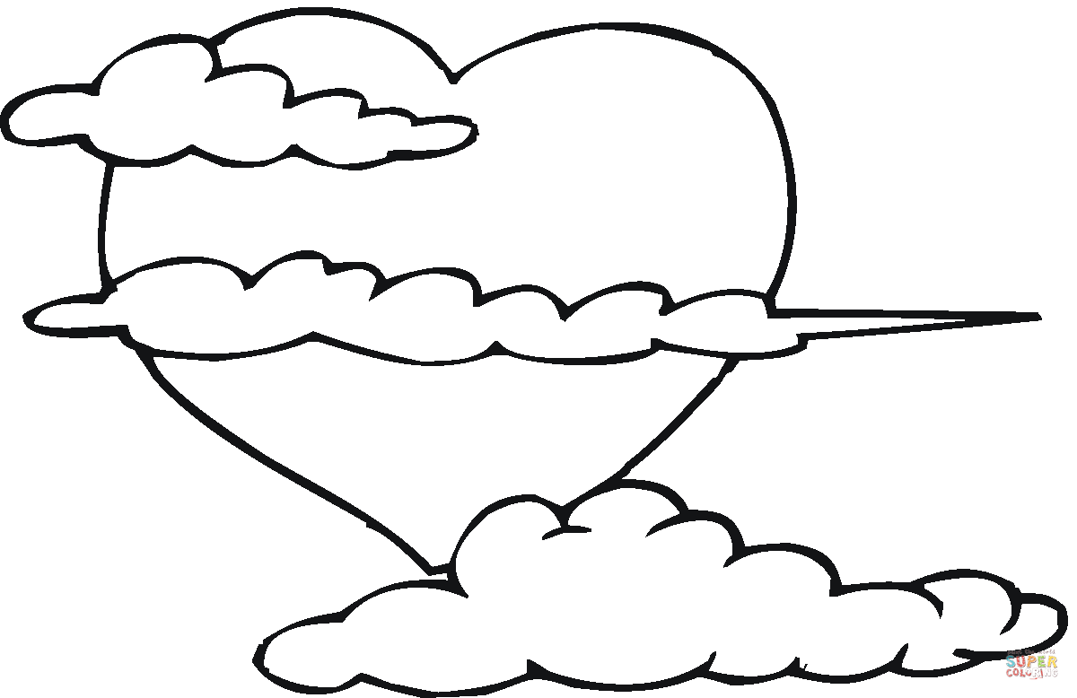 Big heart in the clouds coloring page | Free Printable Coloring Pages