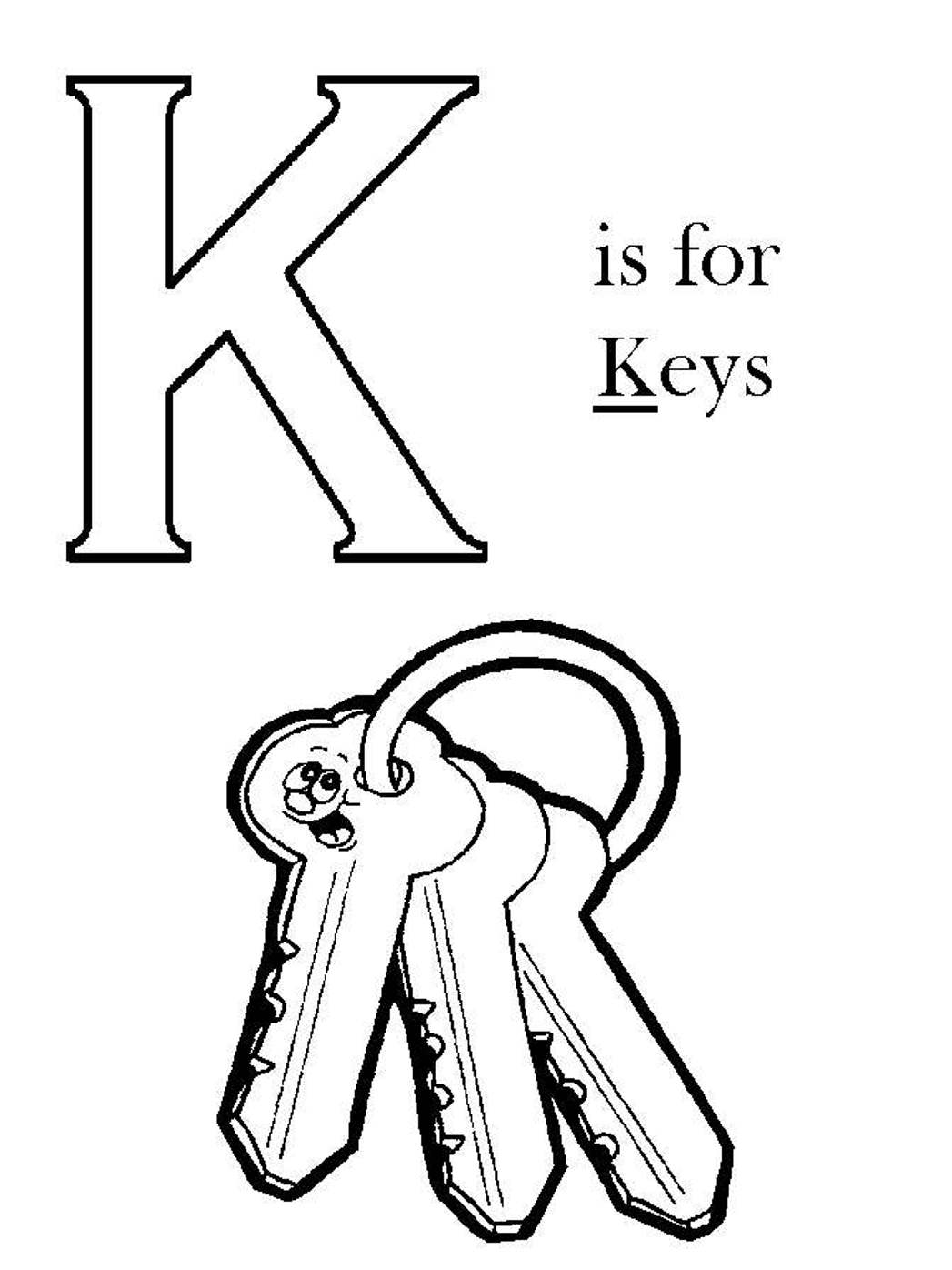 K Is For Key Alphabet Coloring Pages Free - Alphabet Coloring ...
