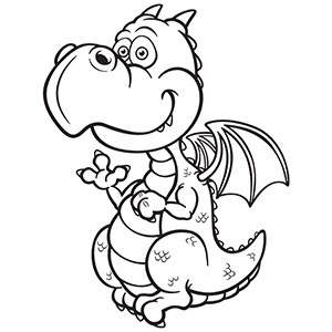 Cute Dragon Black And White Clipart