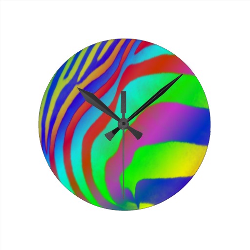 rainbow bright zebra print striped design round wall clocks from ...