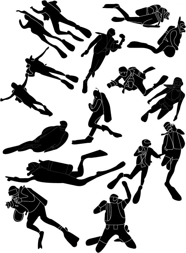 A group diving figures silhouette vector material