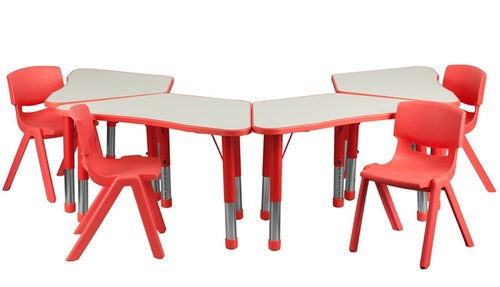 Red Trapezoid Table with 4 Stack Chairs - San Telmo Interiors