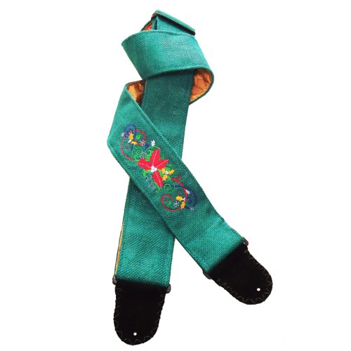 Teal Burlap Embroidered Guitar Strap Christmas Poinsettia Holly ...