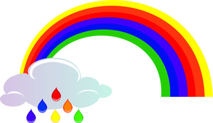 Rainbow Clipart Image - Rainbow with Clouds and Rain