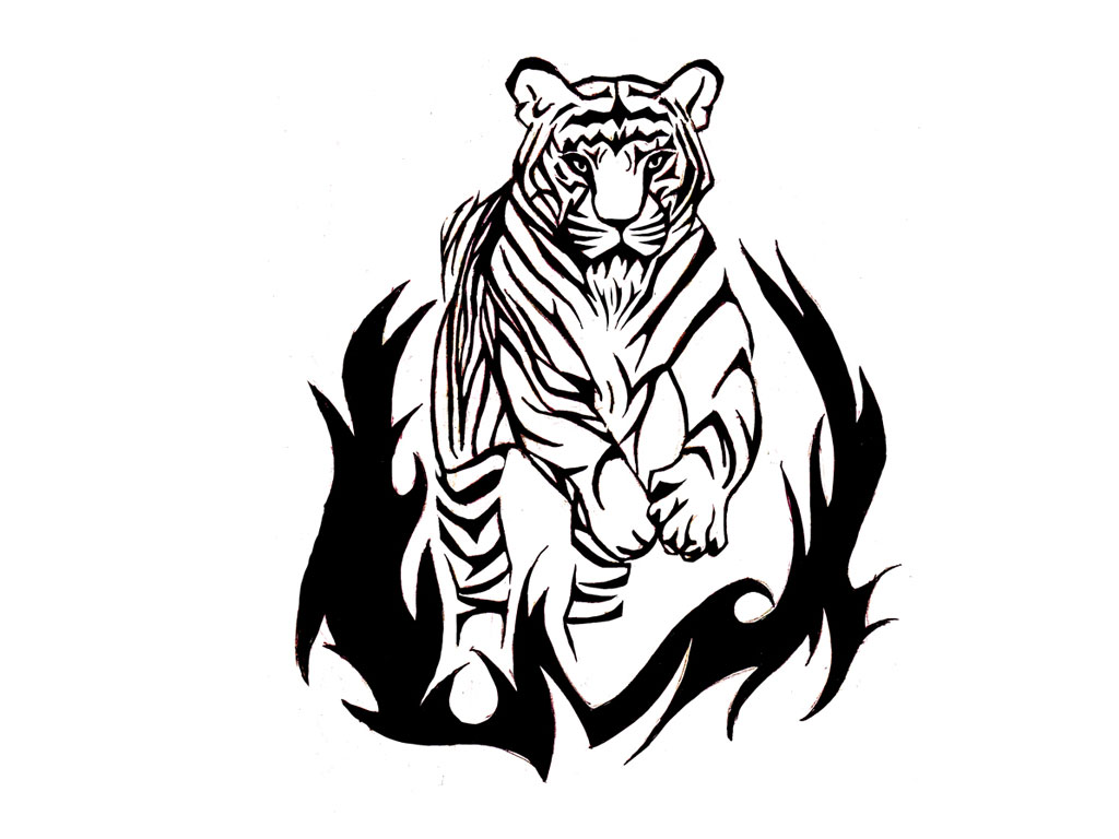 Angry tiger on the cliff tattoo wallpaper