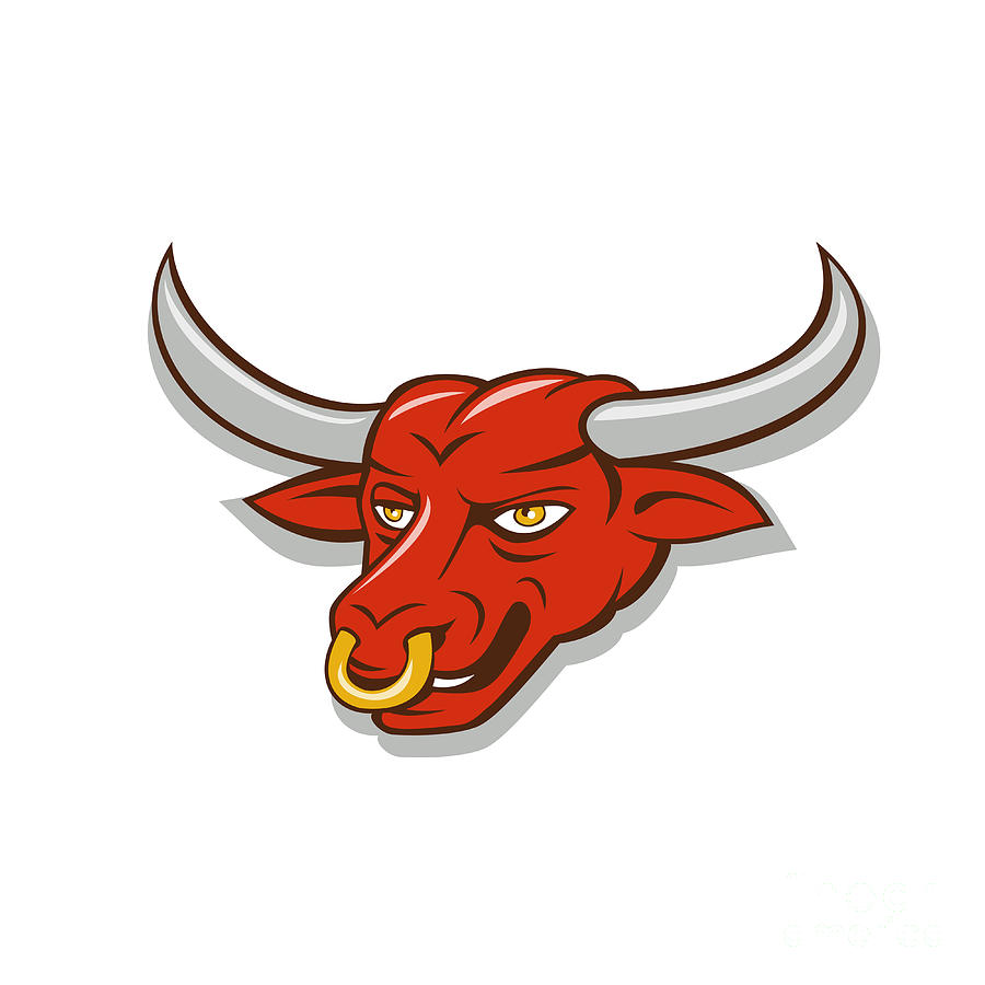 Texas Longhorn Red Bull Head Cartoon Digital Art by Aloysius ...