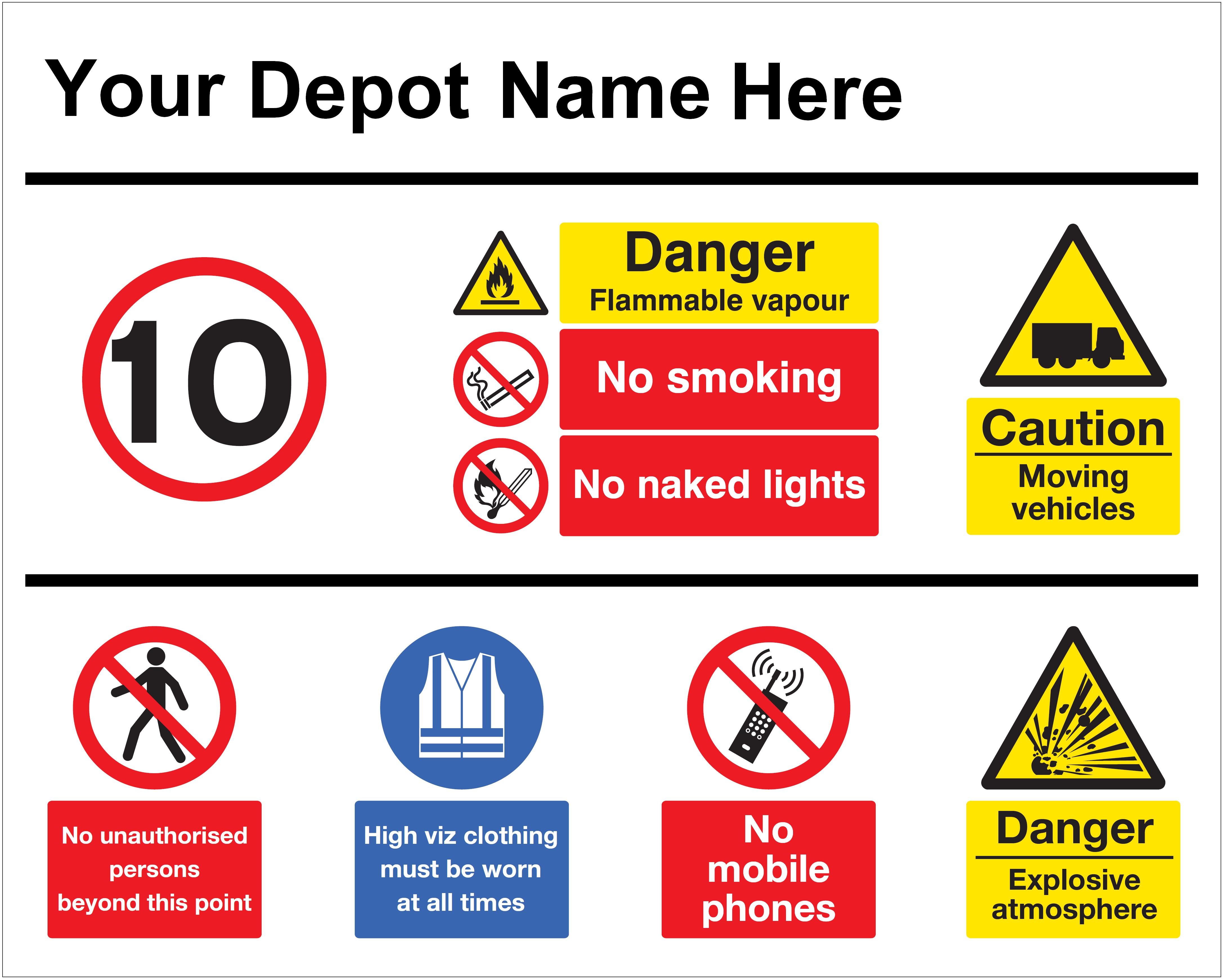 Depot entrance site safety sign 1000x800mm on 3mm PVC foam