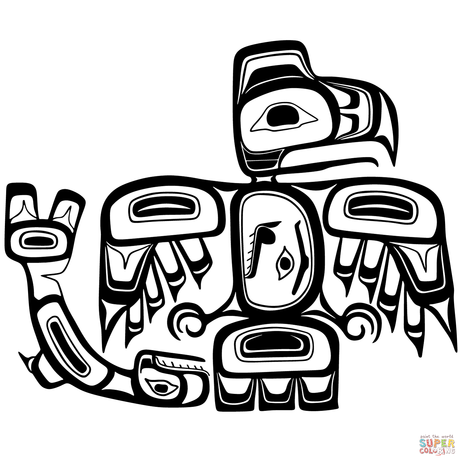 Haida Art - Eagle and Salmon coloring page | Free Printable ...