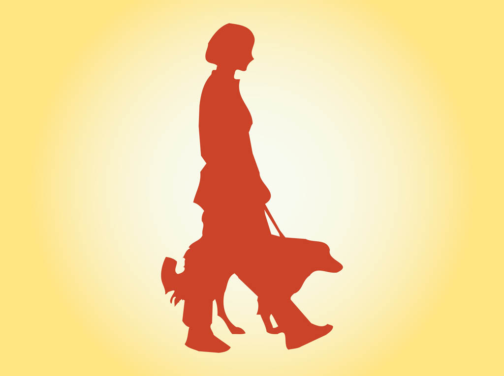 Girl Walking Dog Clipart