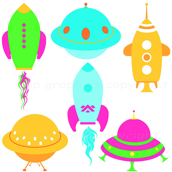 Spaceship clipart for cards scrapbooking invites by SPGraphics