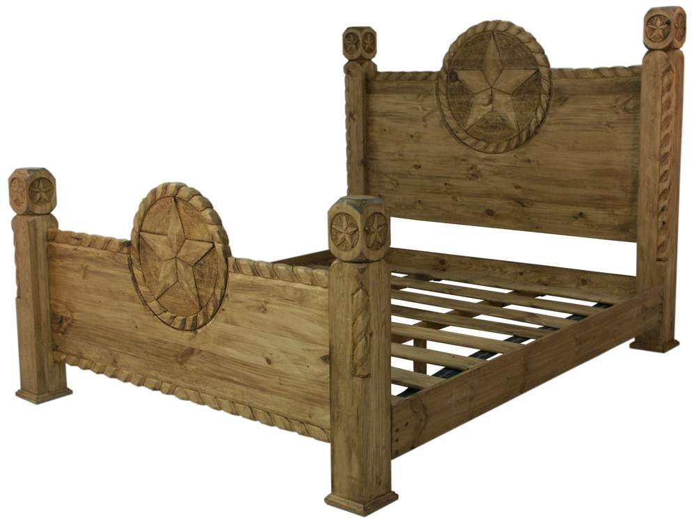 Rustic Pine Headboard and Footboard and Large Carved Texas Star ...