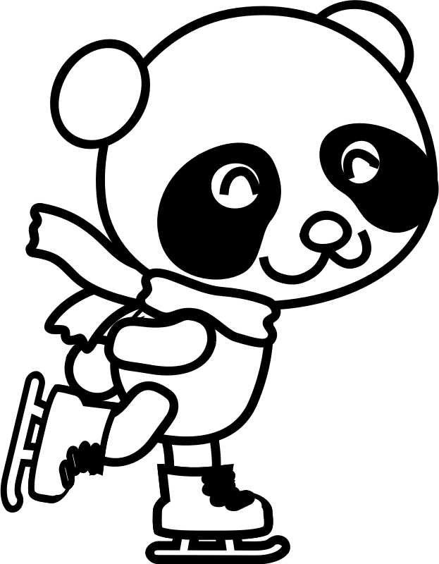 Clipart - Skating Panda Coloring Page