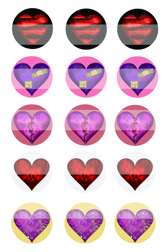 Gothic Hearts Bottle Cap Image Sheet - Bottle Cap Image Sheets