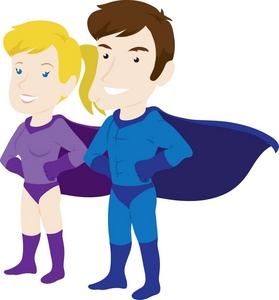 Superheroes Clipart Image - Male And Female Superhero in Tights