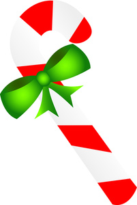 Candy Cane Clipart Image - Candy Cane with a Big Green Bow