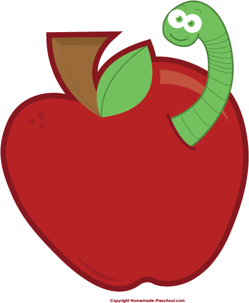 Apple with word apple and worm clipart