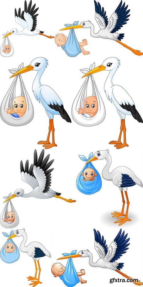 Cartoon stork carrying baby Â» Vector, Photoshop PSDAfter Effects ...