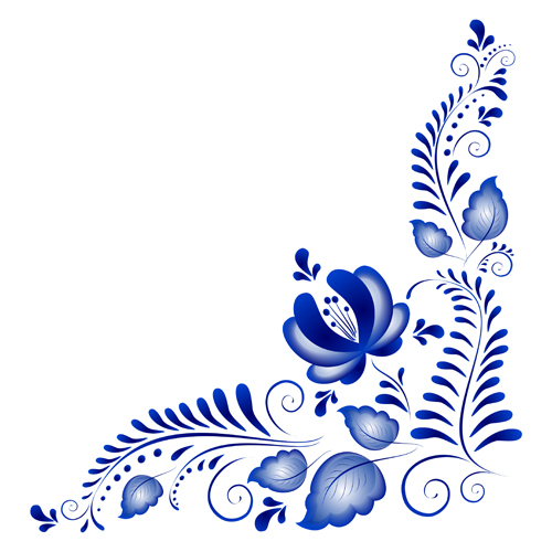 Blue flower ornaments corner vector - Vector Flower, Vector ...