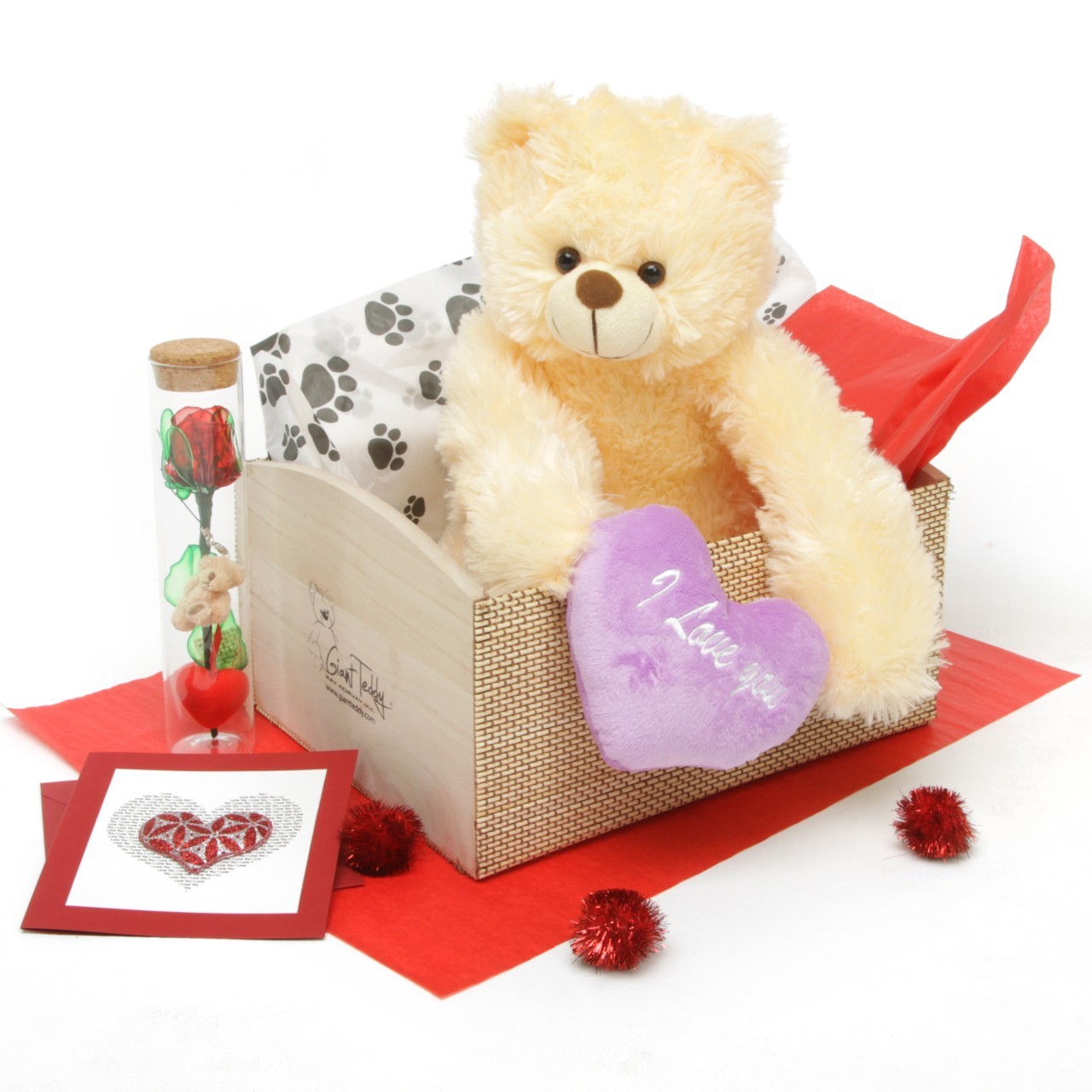 Heart Conqueror Bear Hug Care Package featuring 20" Tiny Heart ...