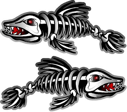2 - 13&#034; x 30&#034; Skeleton Fish Decals Stickers Boat ...